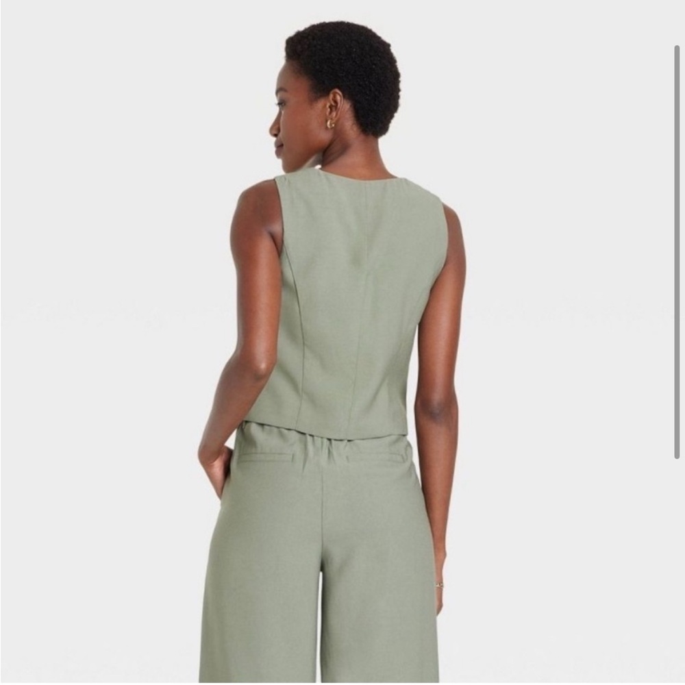 Women's Olive Green Tailored Vest - Picture 2 of 4
